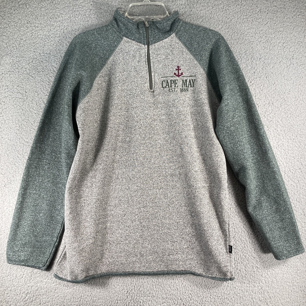 Ragwear USA Cape May‎ Quarter Zip Pullover Mens Medium Gray Green Raglan Fleece